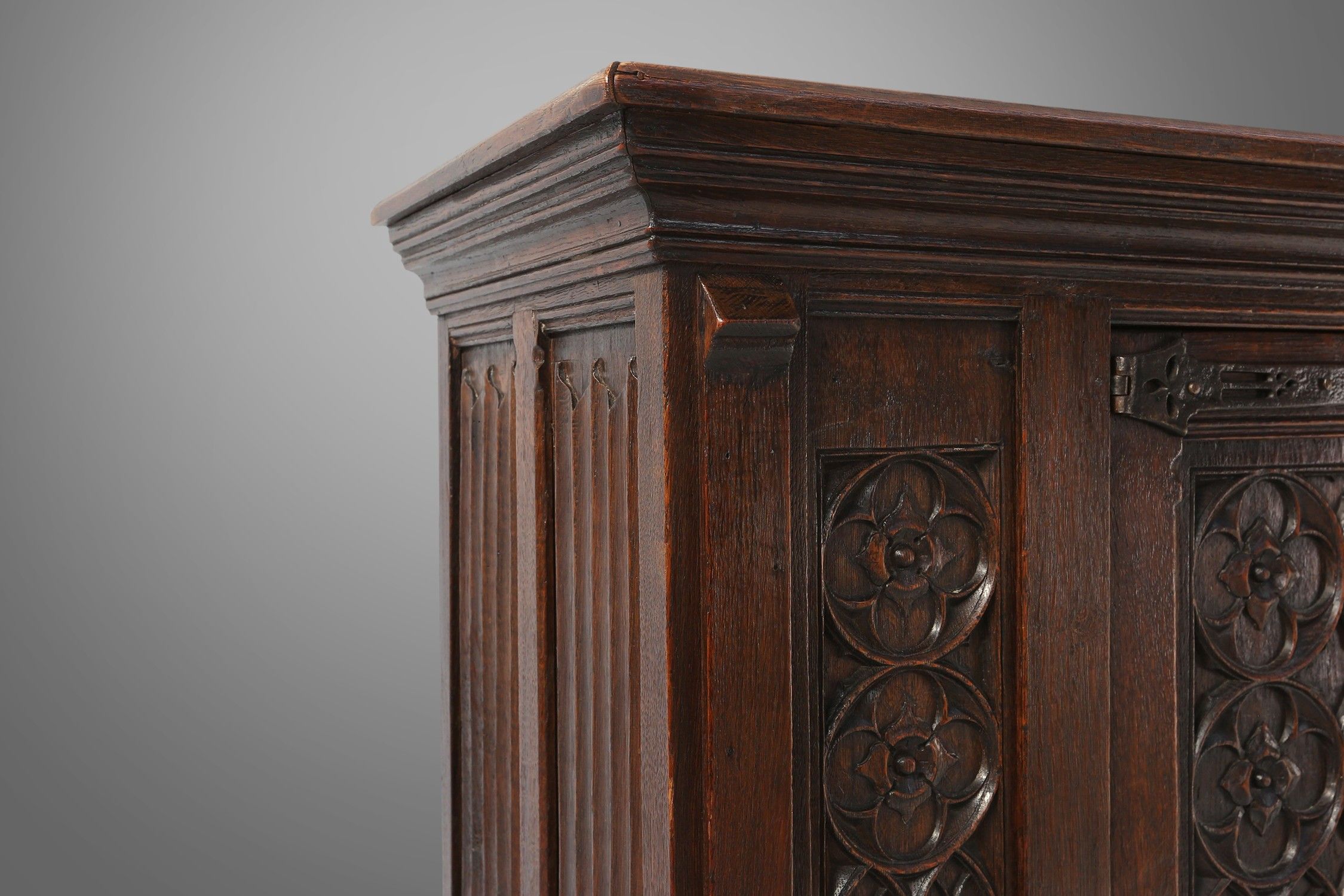 Neo-gothic cabinet in oak with concealed storage and rich decorations, France, 1850sthumbnail